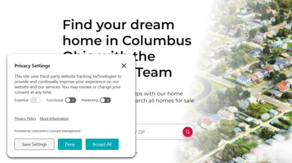 Sample website with a cookie popup